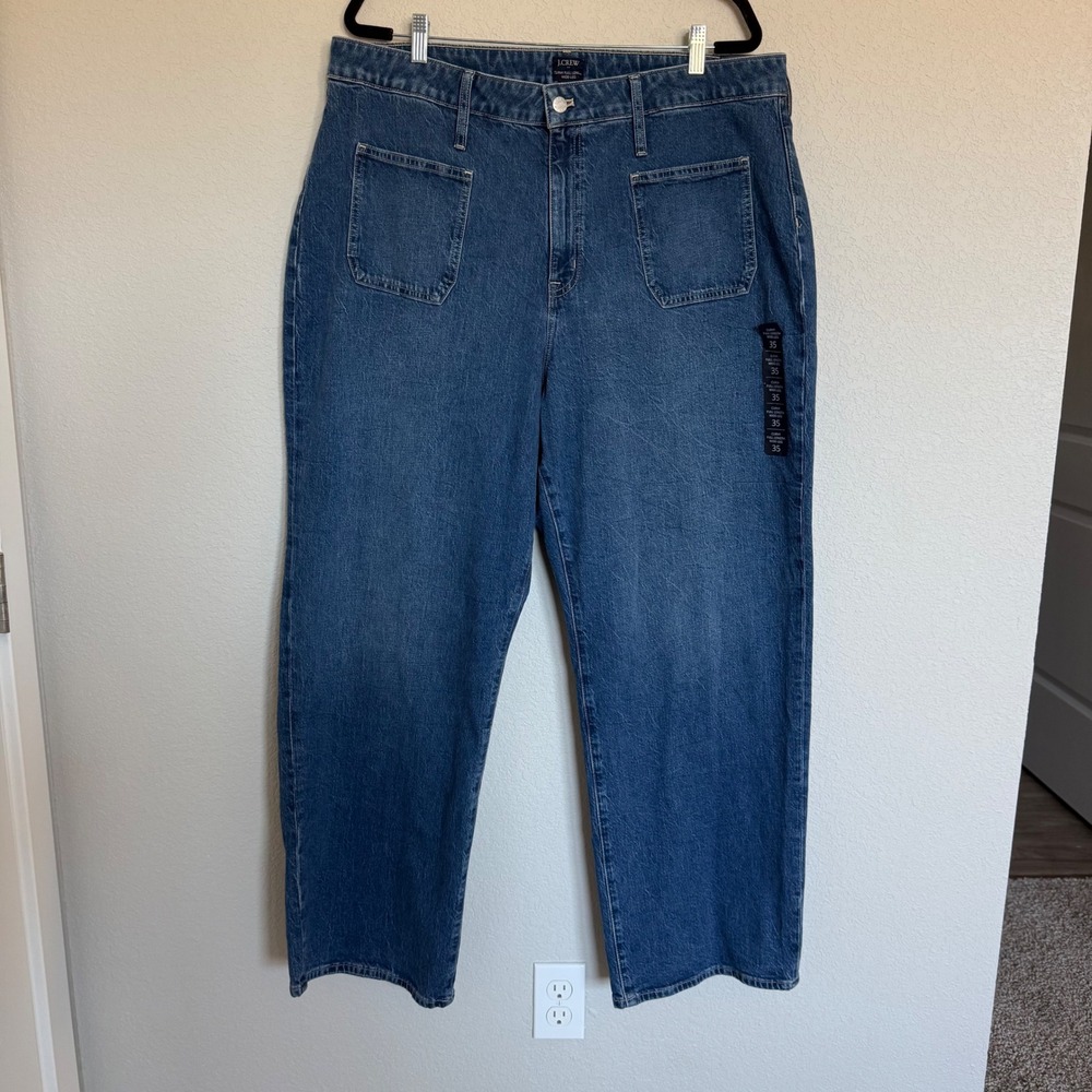 J.Crew Curvy Full-Length Wide-Leg Jeans 35 Sailor Pocket Nautical Preppy NWT New